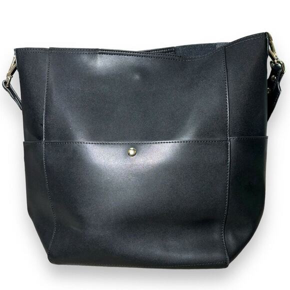 BOSTANTEN Women's Black Leather Hobo Bag - Picture 5 of 6